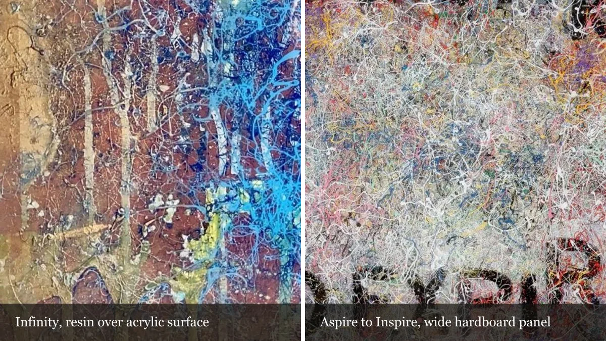 Detail of Infinity beside a detail of Aspire to Inspire, two different surfaces