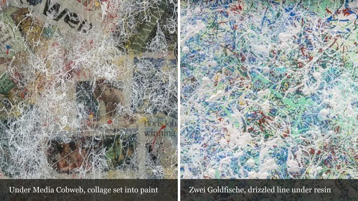 Two magnified details side by side, from Under Media Cobweb and from Zwei Goldfische