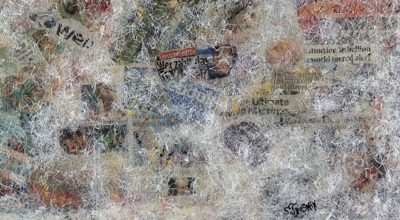 Under Media Cobweb — Mixed media, collage, acrylic, resin by Sergei Troshin
