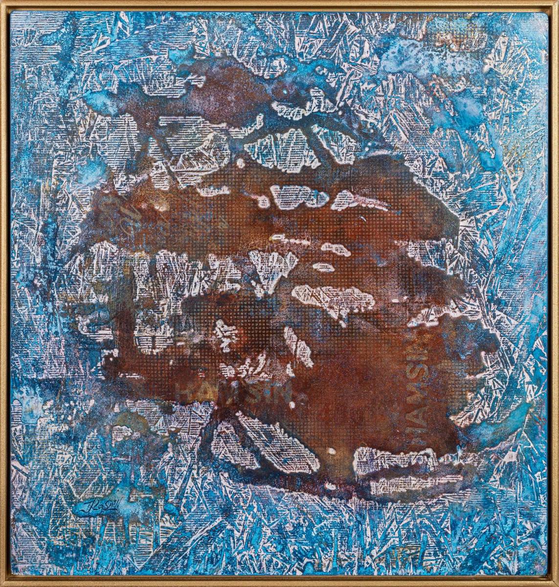 Hamsin (2022) — Blue natural due, acrylic, resin on wooden board by Sergei Troshin