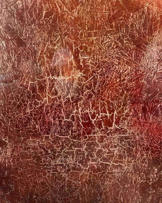 Sunset at the Dead Sea (2022) — Natural dye, acrylic, resin on wood by Sergei Troshin