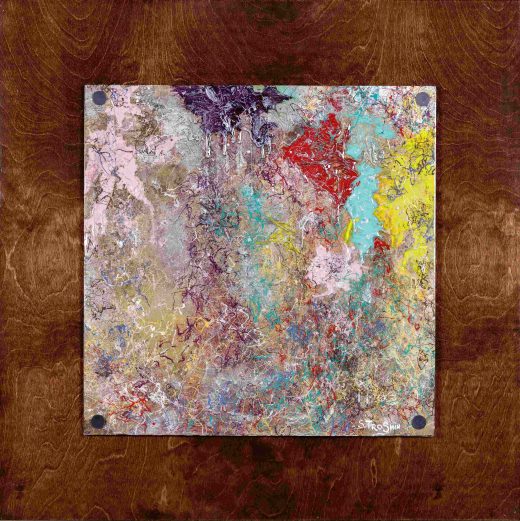 Fall Waltz — Acrylic,resin on fiberboard, mounted on a stained and glazed wood panel by Sergei Troshin